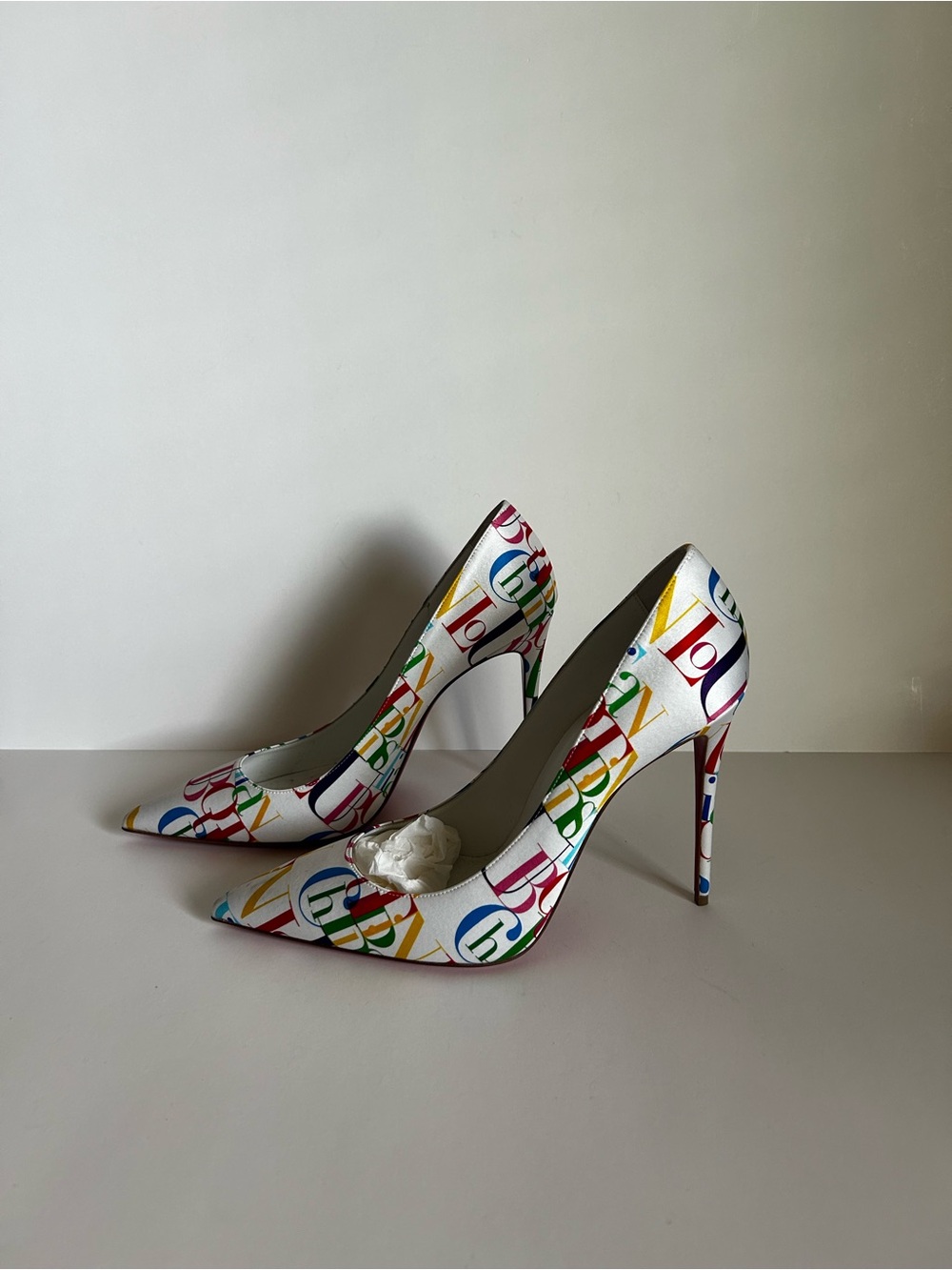 Christian Louboutin White Multicolor Logo-Print Pointed Pumps